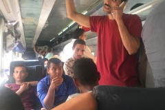 Window into crowded train ride