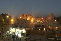 Window into city at dusk